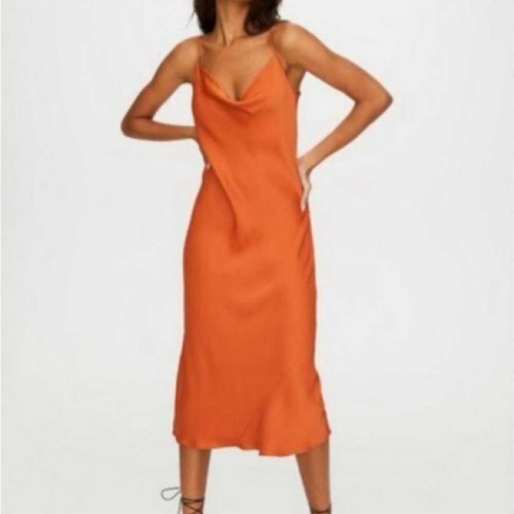 Aritzia Wilfred Vibrant Orange Midi Dress